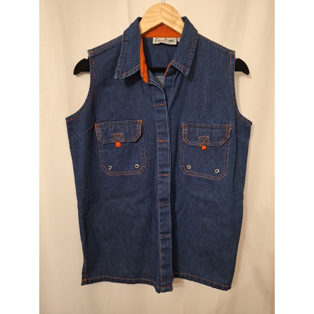 Vintage Erica Brooke Denim Vest Women's Sz Large Dark Wash Trucker 90's Western